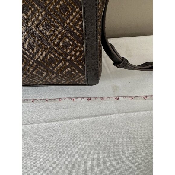 Liz Claiborne Crossbody Bag Top Handle Purse Mocha Brown Geo Print Medium Sized - Picture 5 of 16